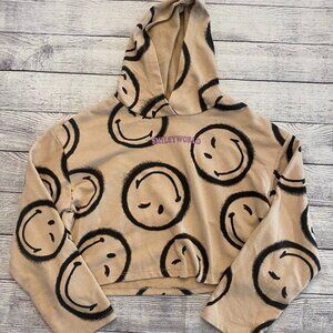 H&M Collab SmileyWorld Cropped Hooded Sweatshirt Brown Size 12/14 Kids